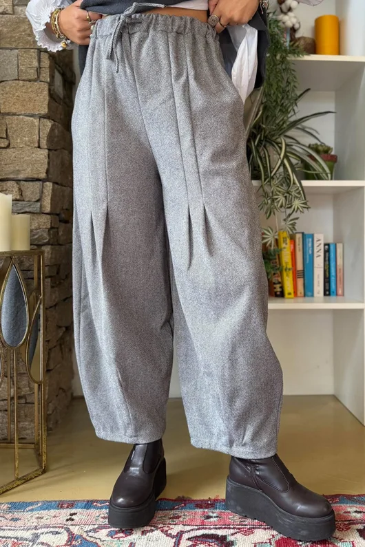 Oxford Stretch Herringbone Box Pleat Pant Mid Grey